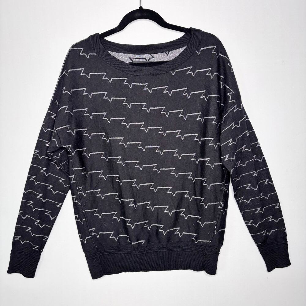 Zadig & Voltaire Silver Metallic Zig Zag Merino Wool Round Neck Sweater Size M